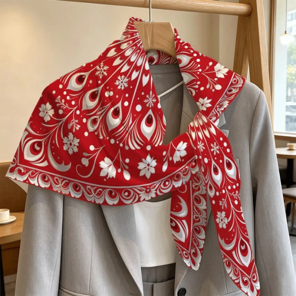 Vibrant red floral peacock snow print Women Lightweight Square Scarf, Portable Multi-scene Wear Exquisite Gift