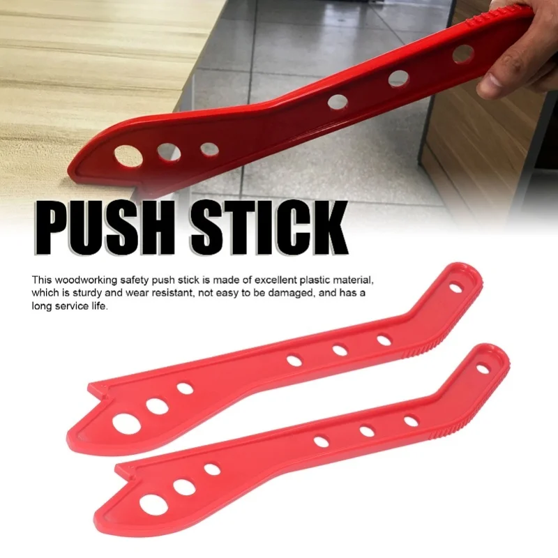 2PCS Safety Woodworking Push Stick Plastic Ergonomic Red Color Table Saw Push Stick
