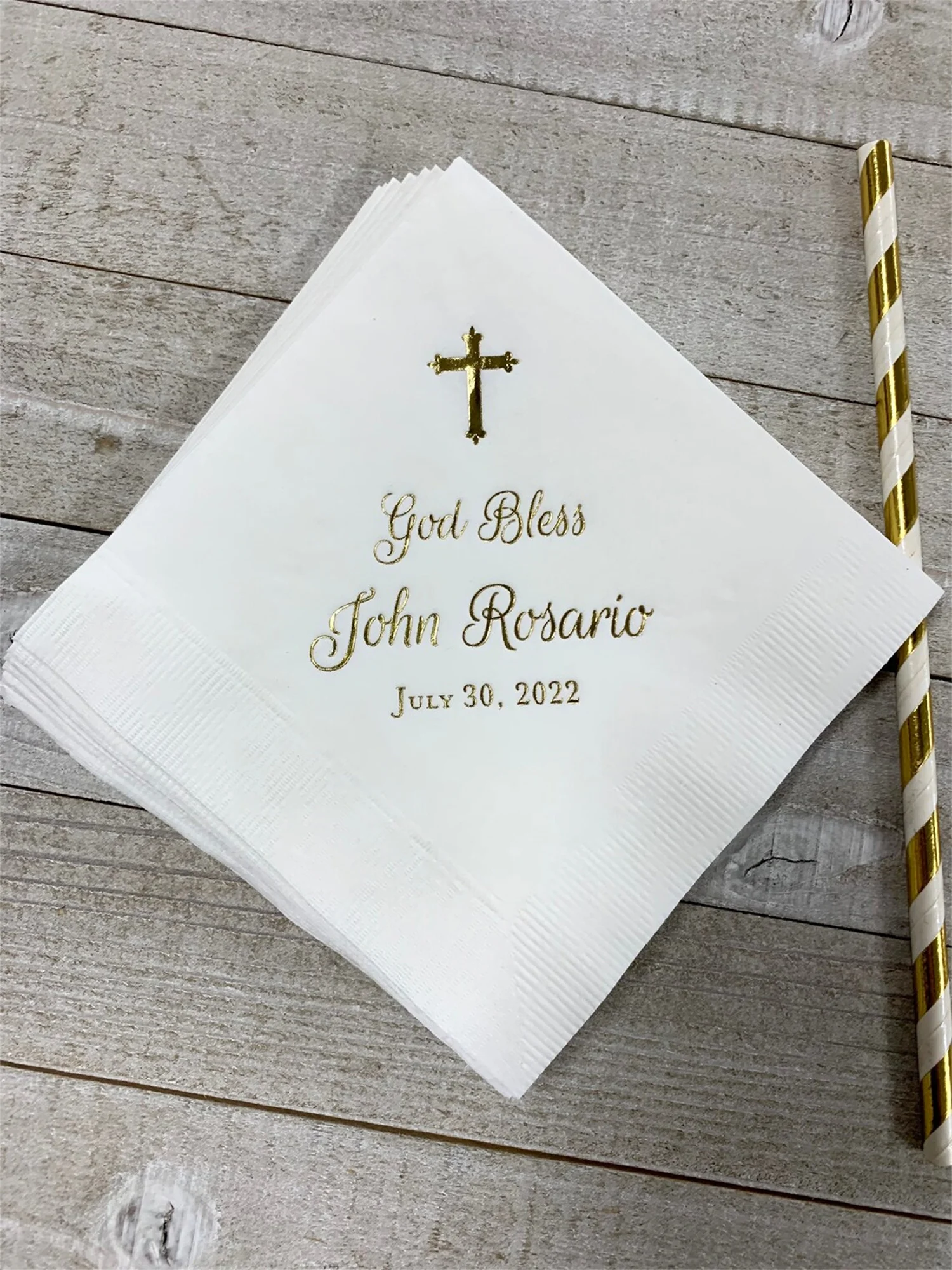 50pcs Personalized Baptism Monogram Cocktail Beverage Napkins Wedding Birthday Baby Communion Christening Religious Luncheon Din