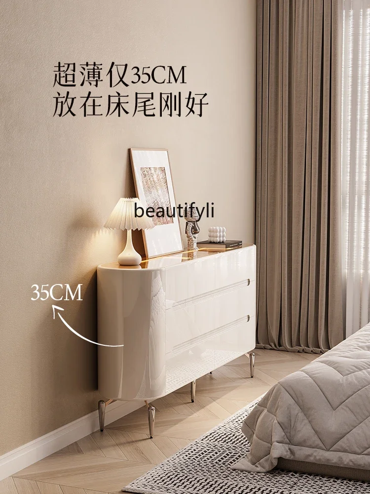 Ultra-Thin Chest of Drawers Bedroom Bed Front Cabinet Integrated Wall Storage with Lock Jewelry Storage Cabinet