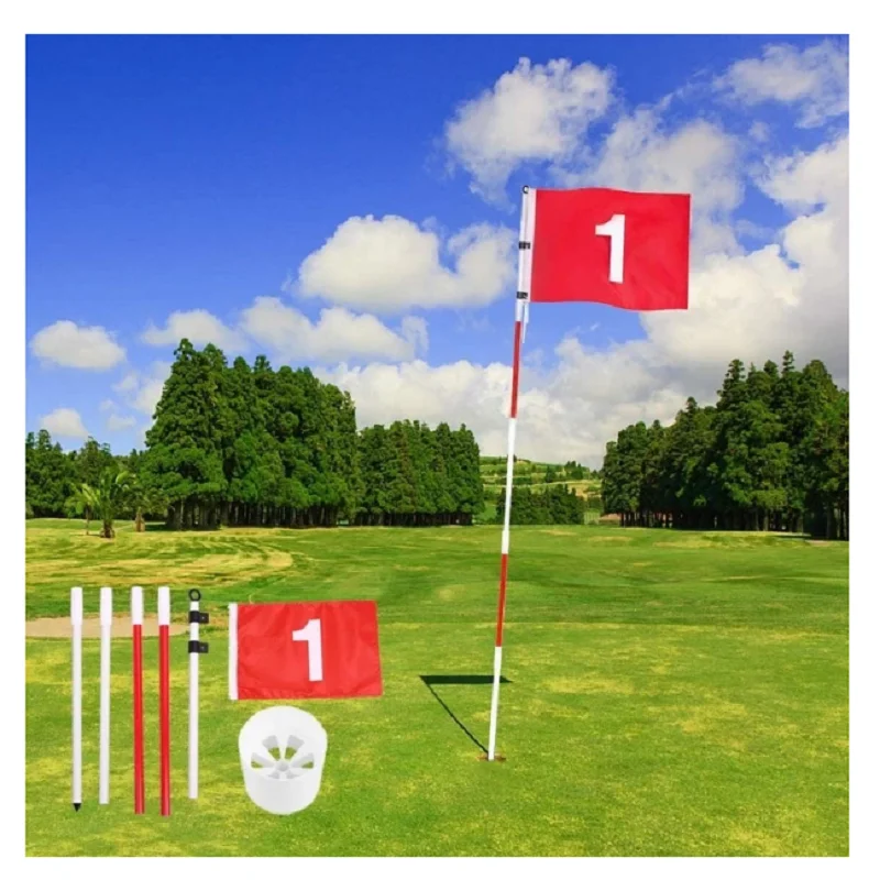 Golf Flagsticks ธงขั้วโลก Pole ชุดถ้วยแบบพกพา5ส่วน Practice Pin เสาธงสำหรับ Yard Garden Training