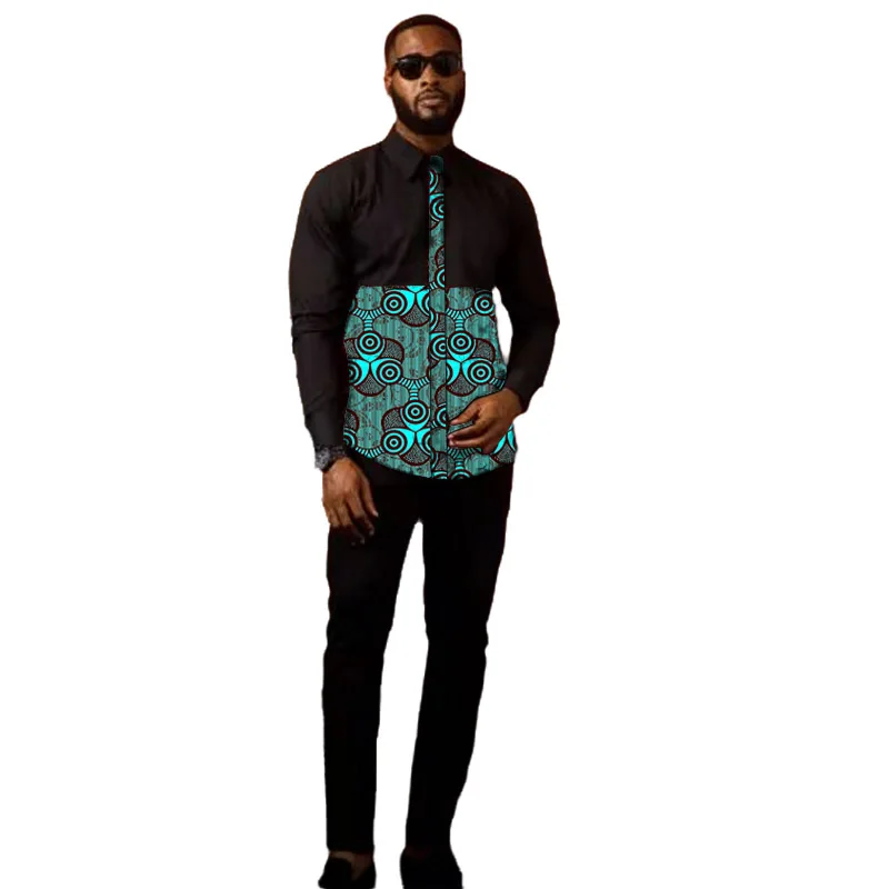 Men's Black Suit Tailor Made Shirt Patch Trouser Original Design African Outfits Party Wear Customized Couple Set Wear