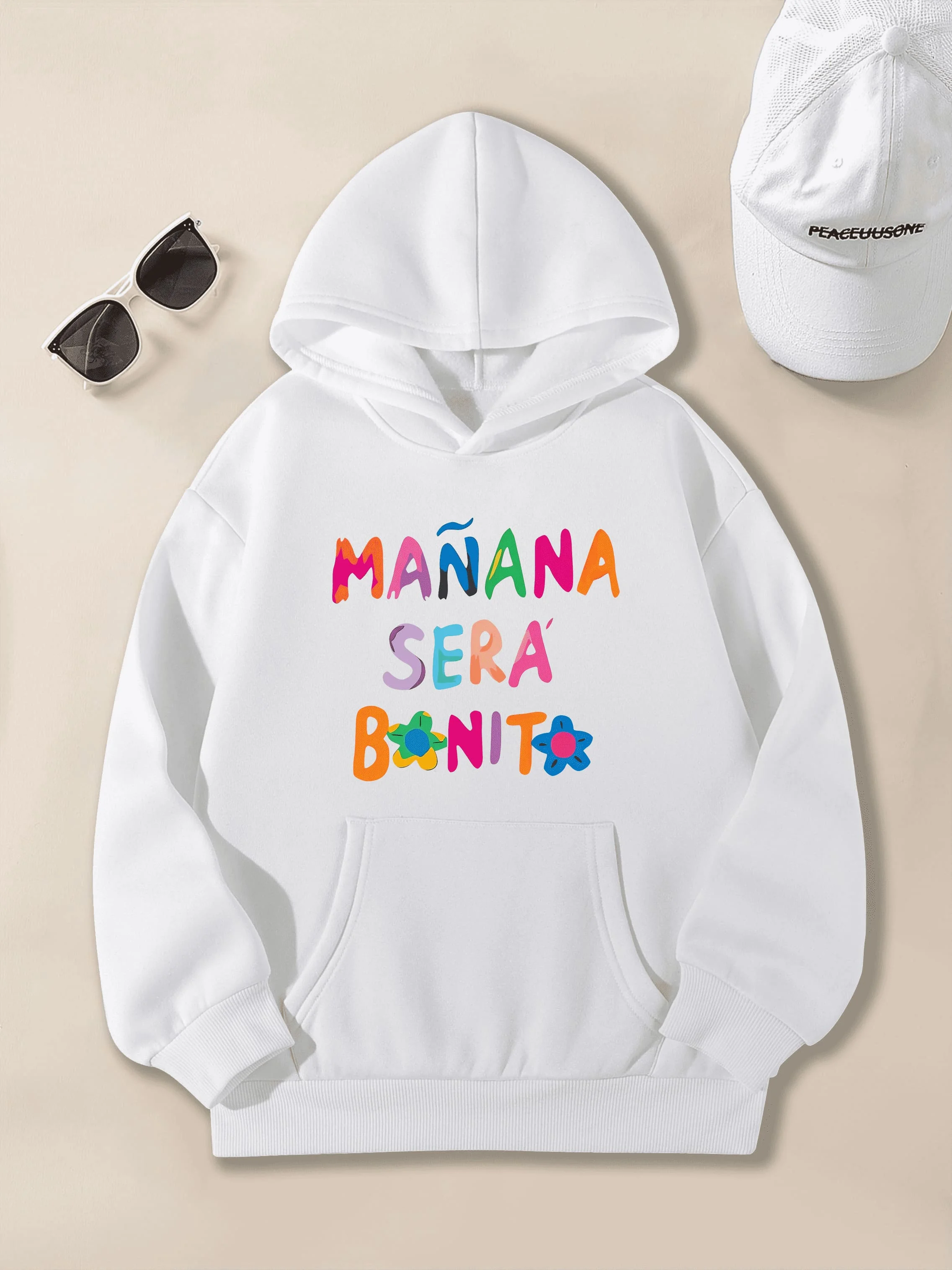 

Tween Girls Manana Letter Graphic Hooded Sweatshirt - Soft & Cozy Long Sleeve Casual Tops for Fashionable Fall/Winter Outfits