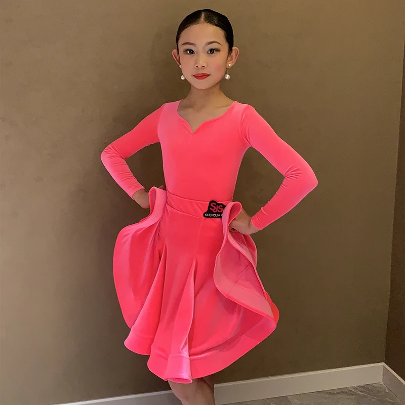 2022 New Latin Dance Costumes For Girls Long Sleeved Velvet Suit Latin Practice Clothes Chacha Rumba Tango Latin Dress DN14210