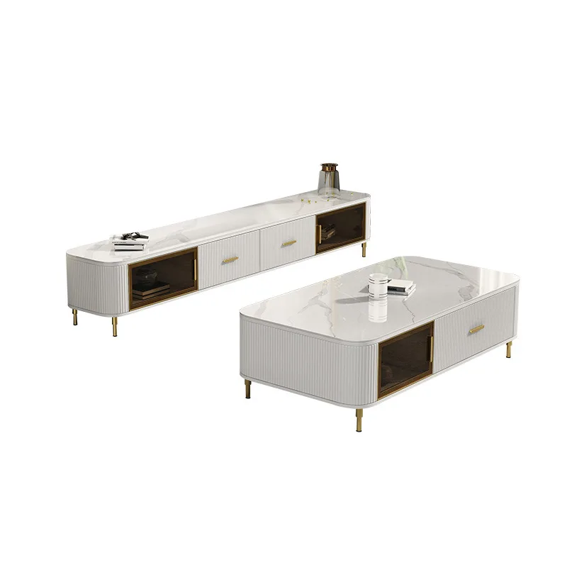 

Modern simple light luxury rock slab coffee table TV full set of household small apartment living room