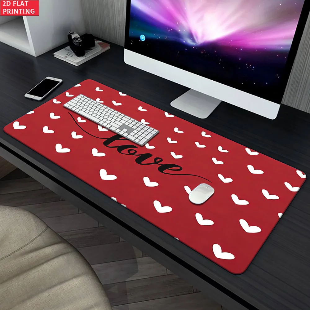 Red Love Heart Large Gaming Mouse Pad XXL Extended Desk Mat Romantic Valentine Decor for Office Home