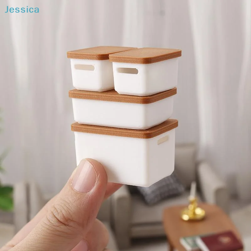 ♥Miniature Stackable Storage Bins Set - Tiny Decorative Organizer Boxes for Dollhouse,1:12 Scale Crafts & Miniature Room Decor