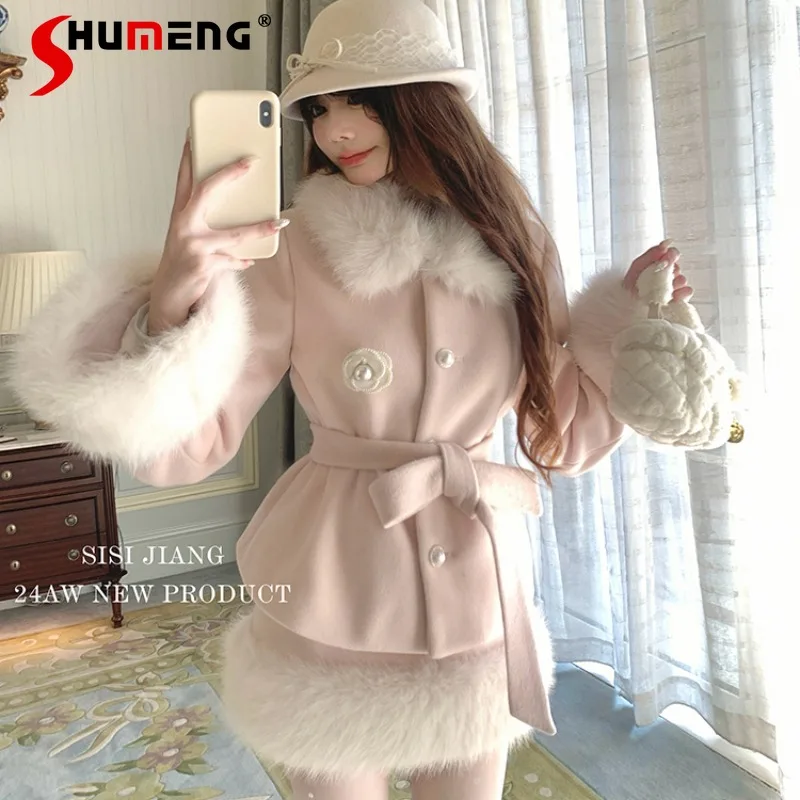 

Unique Design Warm Comfortable And Sweet Winter Socialite Fur Collar Woolen Long-sleeved Jacket Mini Skirt Suit Women's Clothing