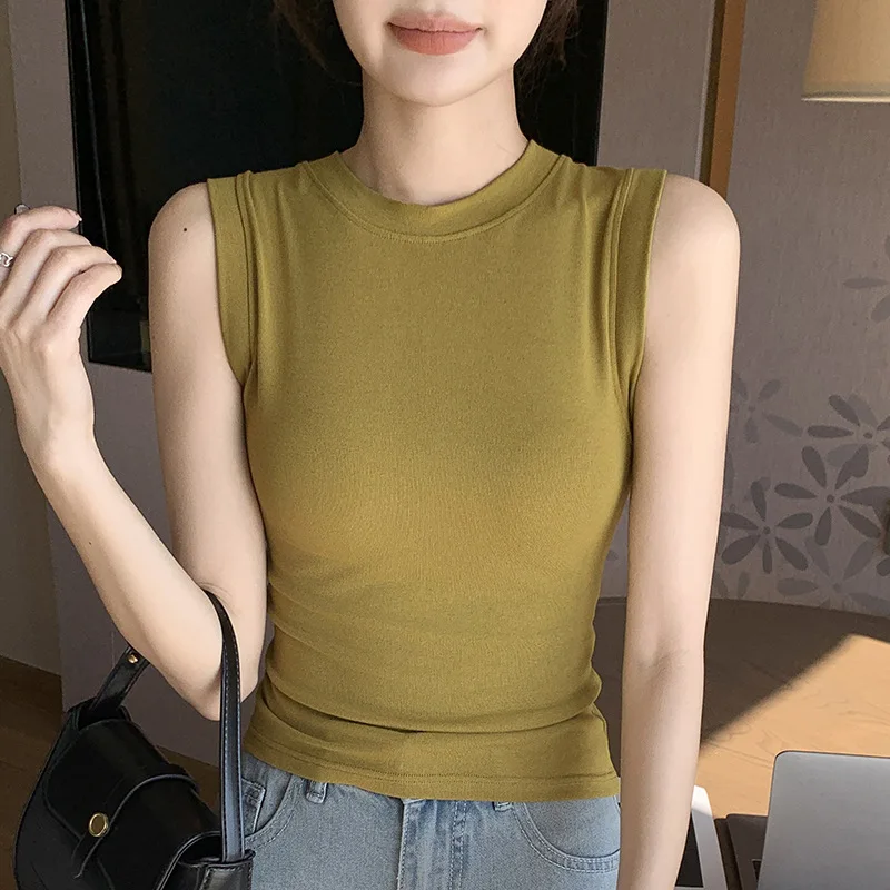 Camis Women Wide Shoulder Solid Soft Simple Chic All-match Temperament Design Streetwear Office Lady Fresh Korean Style Summer