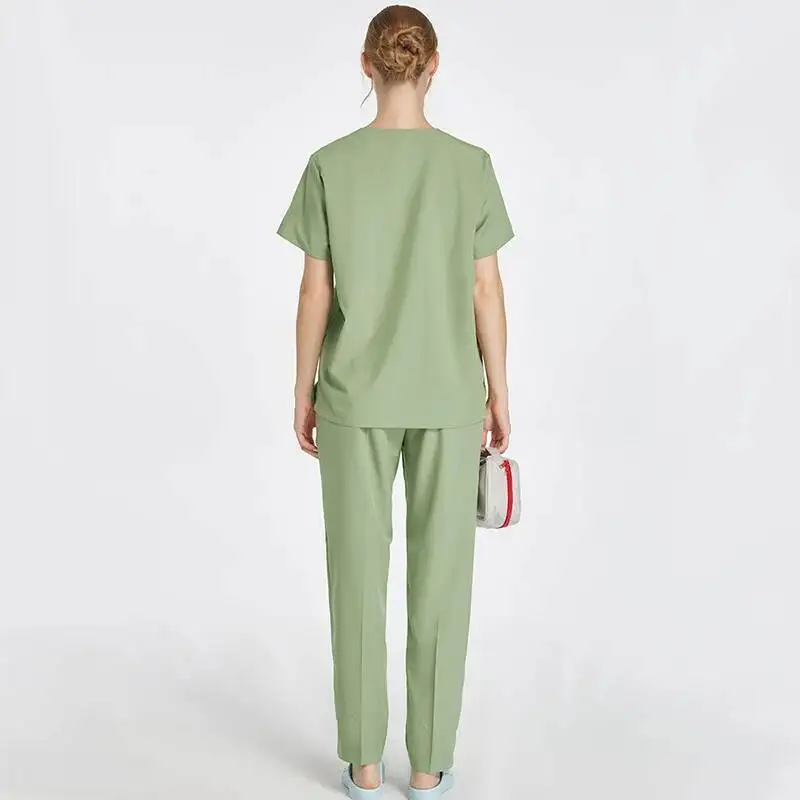 Effen Kleur Scrubs Vrouwen Medische Uniformen Sneldrogende Dierenkliniek Verpleging Sets V-hals Arts Werkkleding Uitverkoop S