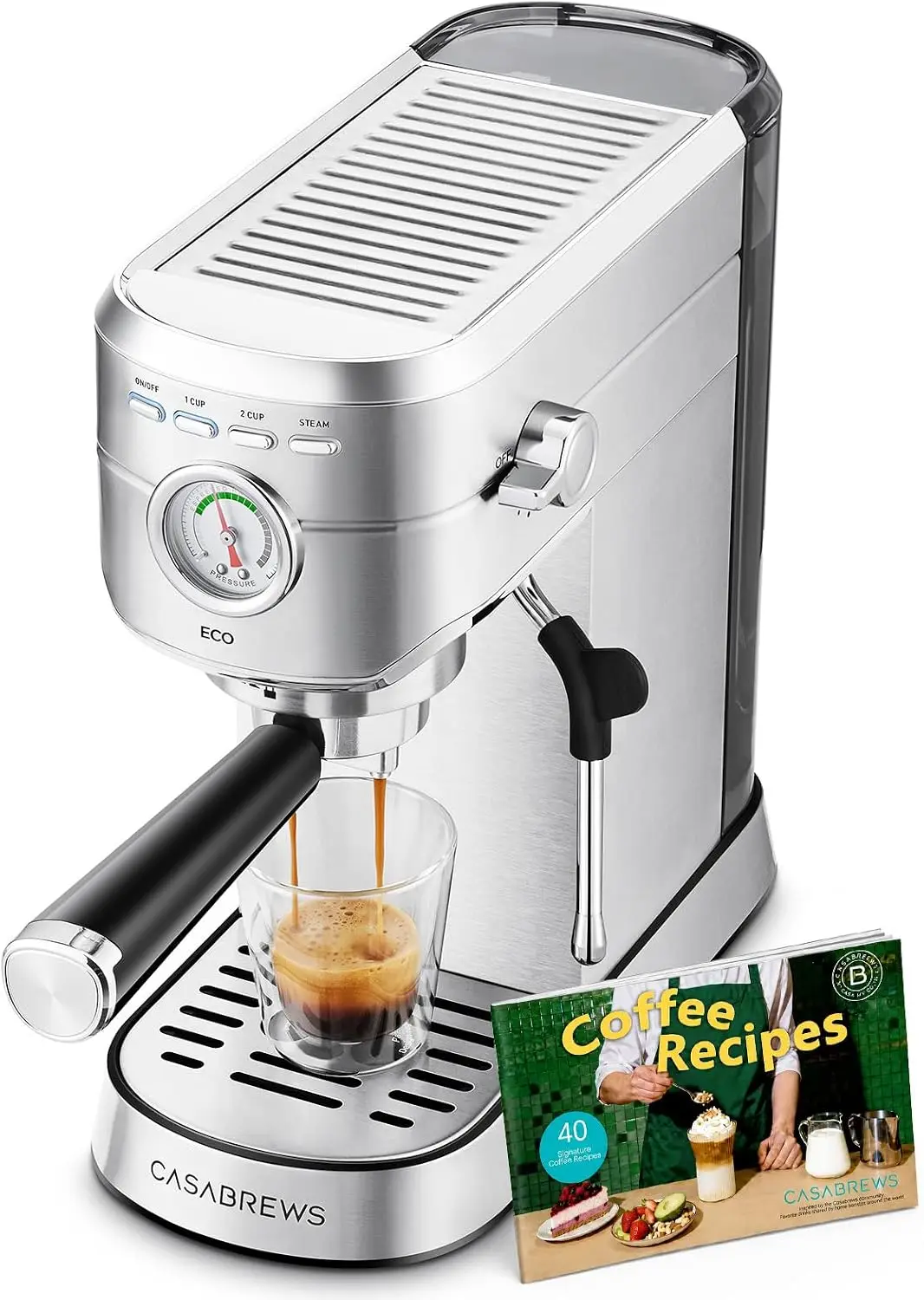 ^For PFAS-Free Espresso Machine with Milk Frother Steam Wand | Non-Toxic, Stainless Steel, 20-Bar, Built-in Pressure Gauge
