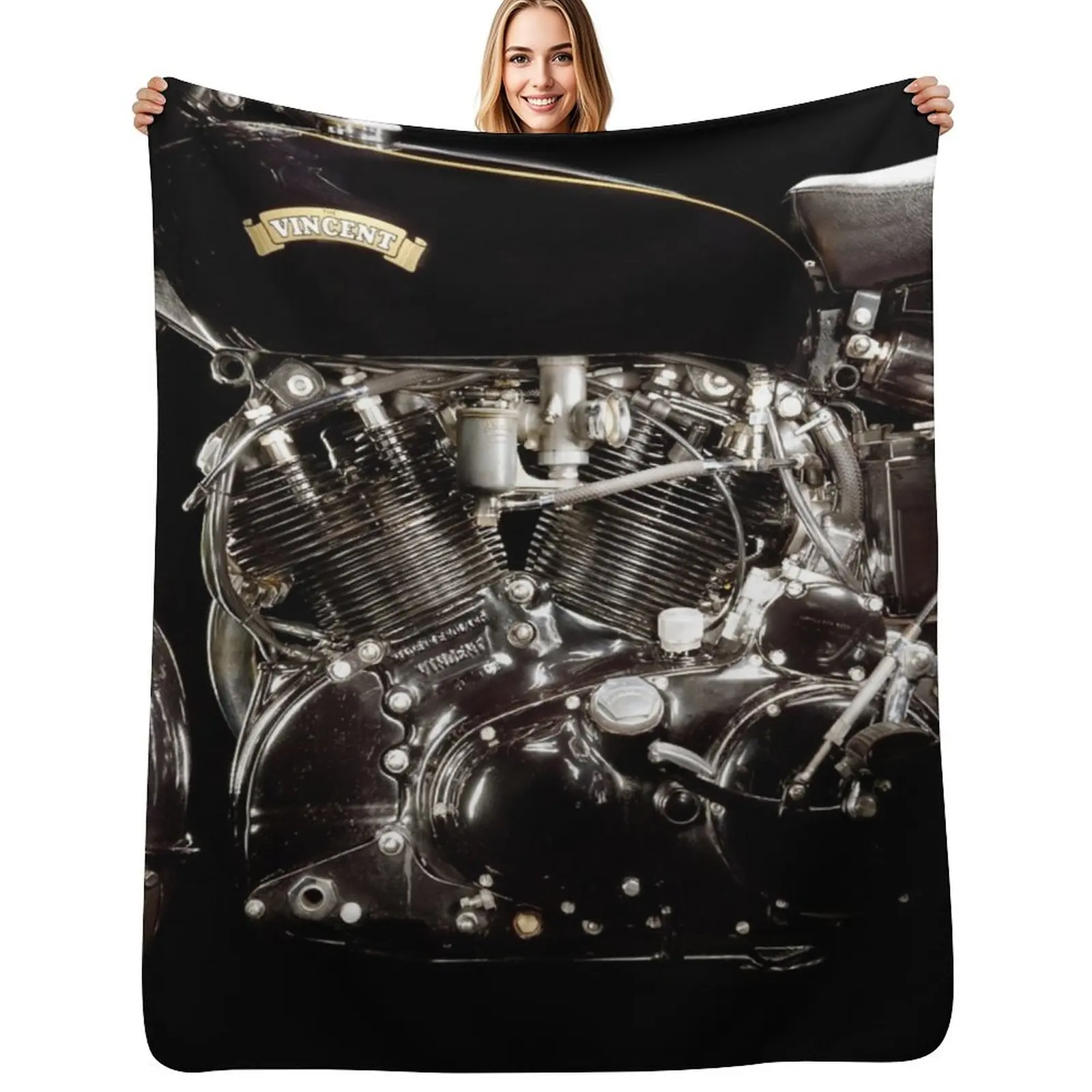 

Vincent Black Shadow Engine Throw Blanket Soft Sherpa Fleece Warm Blanket for Winter