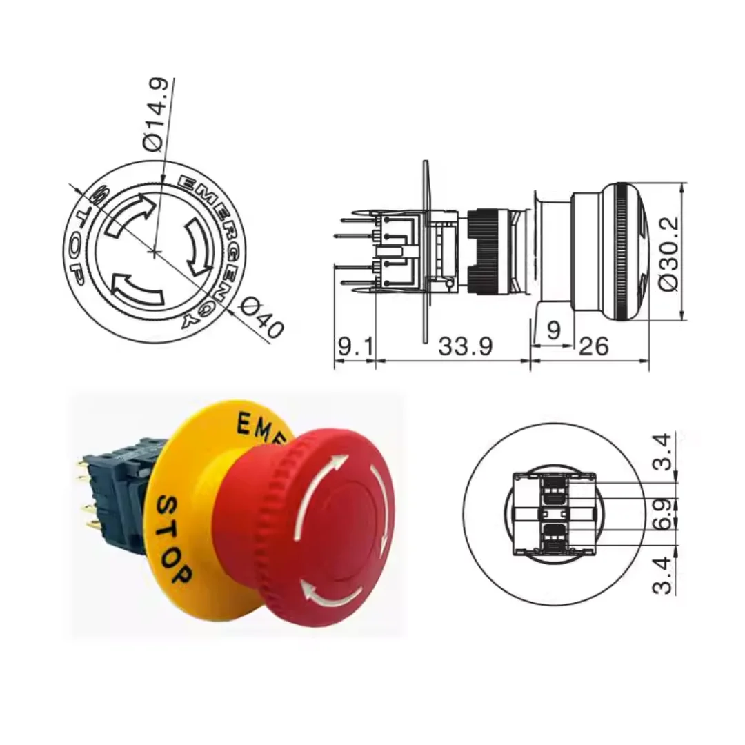  1pcs/LOT 16mm 1 on 1 off emergency stop button emergency stop switch is the same as F16-64S1WBR F16-A11  DIP-4