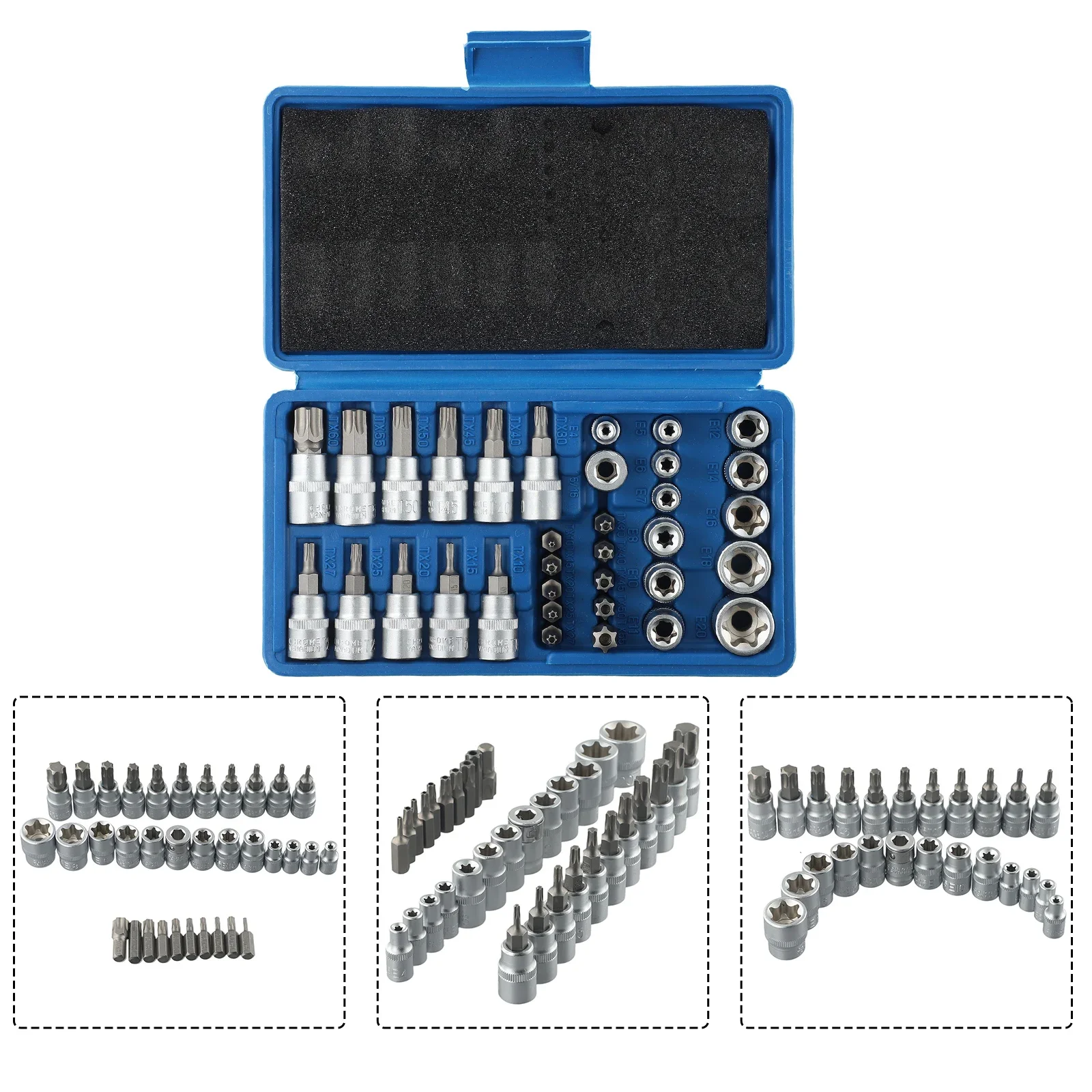 34Pcs Torx Star Sockets & Bit Set, Male Female ESecurity Bits Drive Tool Torque, Reliable Chrome Vanadium Steel Material