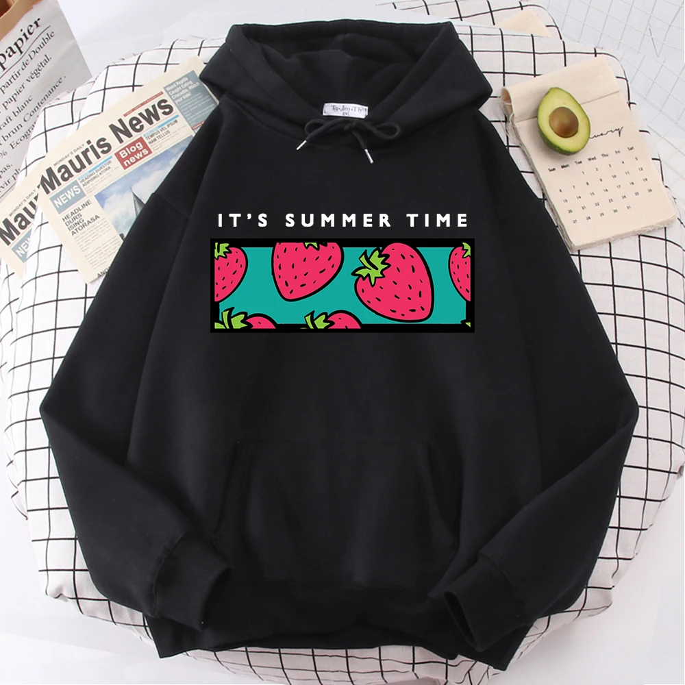 It'S Summer Time Strawberry Hoodies Man Warm Sweatshirt Brand Punk Oversize Hoody Men Hip Hop Street Retro Long Sleeve Clothes