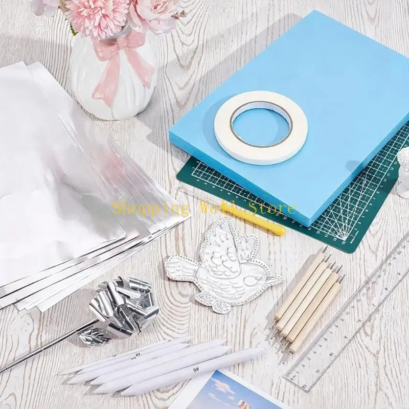 KX4B Metal Relief Art Set with Aluminum Sheets and Assorted Embossing Implements for Forming Lines, Bends, Raised Marks and
