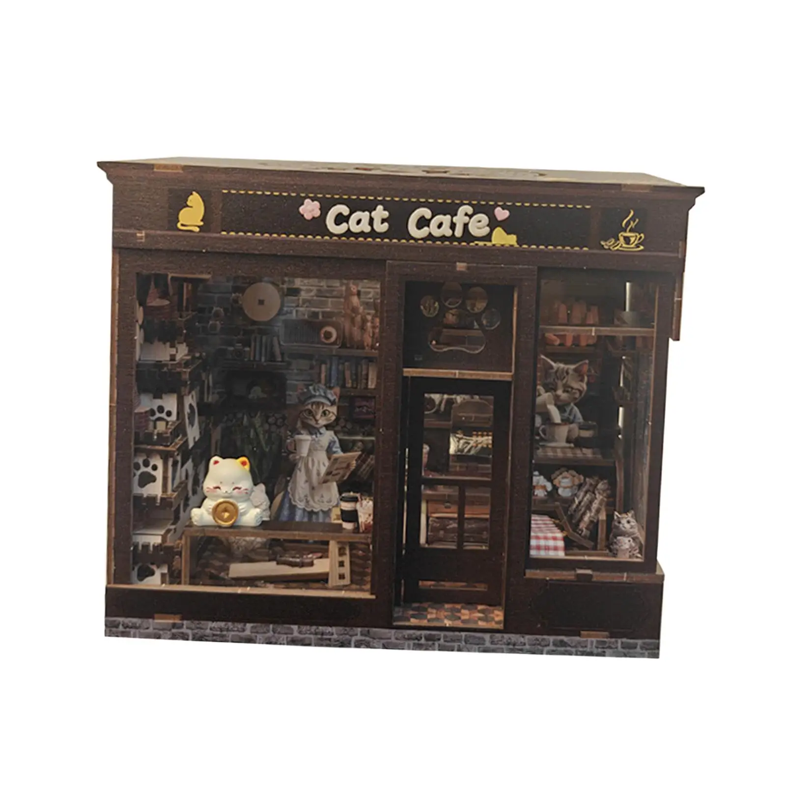 

DIY Miniature Cat Cafe Kit Birthday Gift Tabletop Toy Novelty Bookend Lighting Decoration for Dining Room Restaurant Shop Office