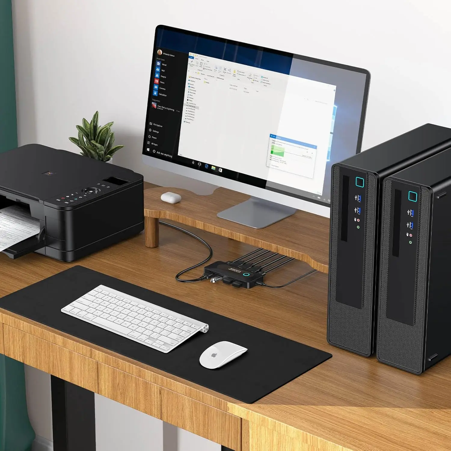 مفتاح RSHTECH KVM مع HDMI 4K@60 هرتز و4 منافذ بيانات USB-3.0 لـ 2 جهاز كمبيوتر مشاركة طابعة ماوس لوحة المفاتيح وشاشة واحدة عالية الدقة