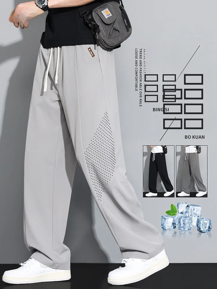 

Мужские летние тонкие свободные брюки прямого кроя из ледяного шелка: дышащие, быстросохнущие, повседневные, удобные, легкие