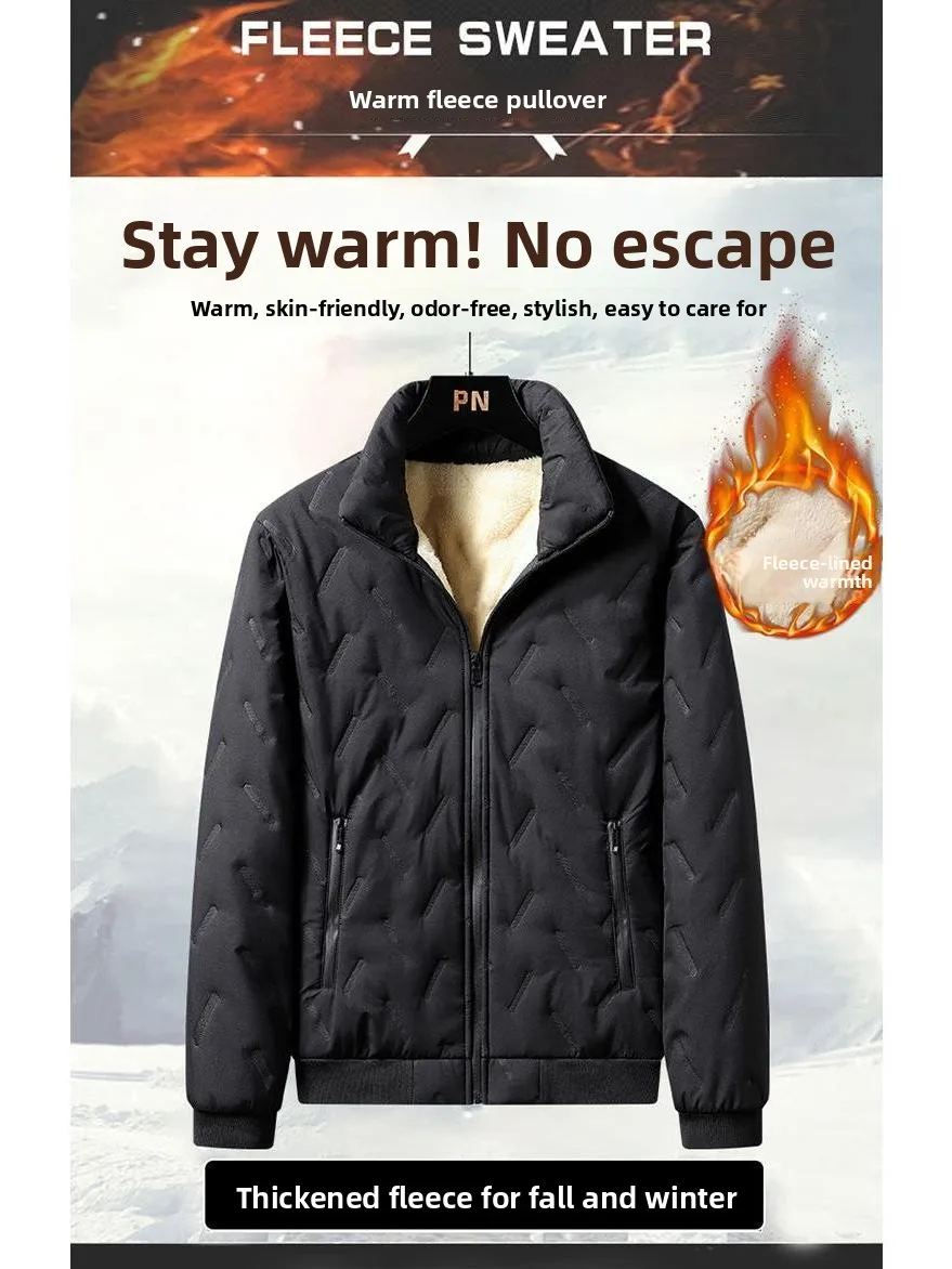 

Men's Fce Lined Thiened Lamb Velvet Jaet Autumn Winter Workwear Stand Fit Long Sve Zipper Closure Hooded Coat