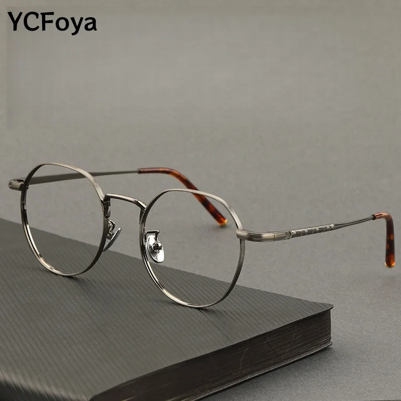 

YCFoya Men Women Titanium Alloy Polygonal Frame Glasses Retro Face Slimming Ultralight Optics Prescription Frame 1124