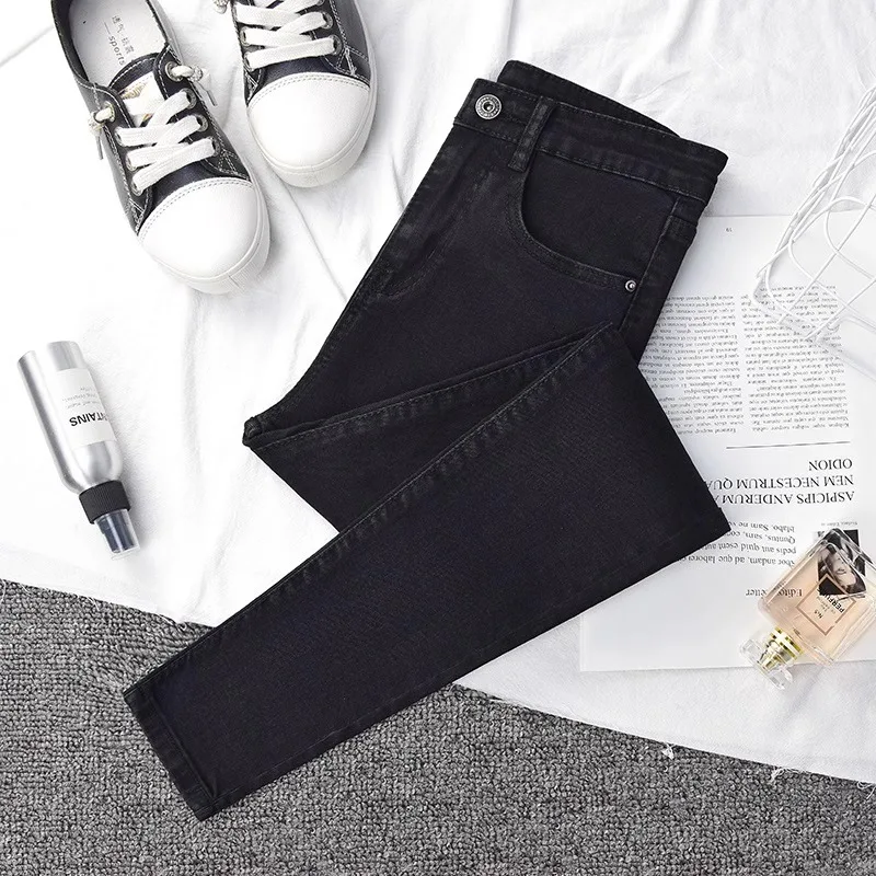 

Slim Fit Nine-Tenths Denim Pants Women Color High Waist Slimming Pencil Pants Casual Cotton Stretch Denim Skinnies