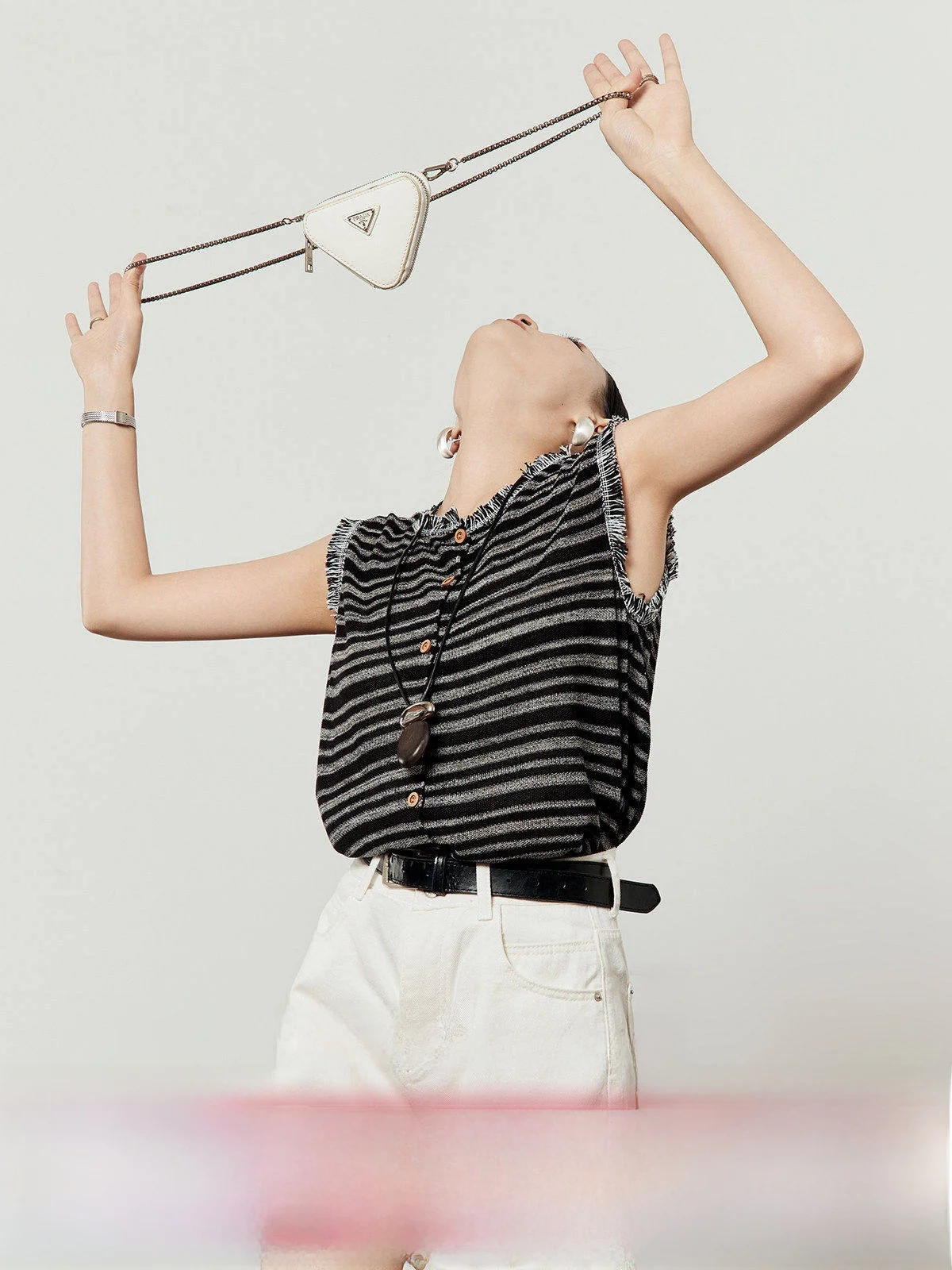 

Bla round Ne Stripe Design Tassel Vest Women's Summer New Sle Commute Sle Straight Tube Single Piece Regular Length S...