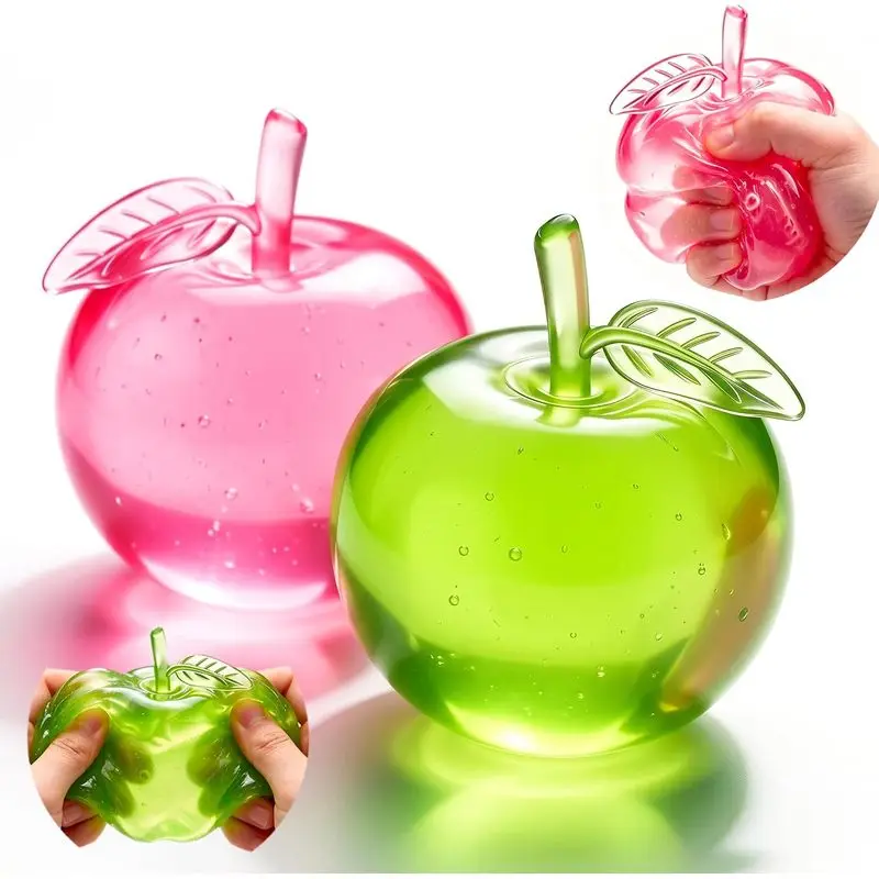 Pink & Green Coconut Oil Coated Apple Squishy, Super Soft Slow Rising Squeeze Toy, Cute Slushy Apple Fidget Squishy, Anxiety