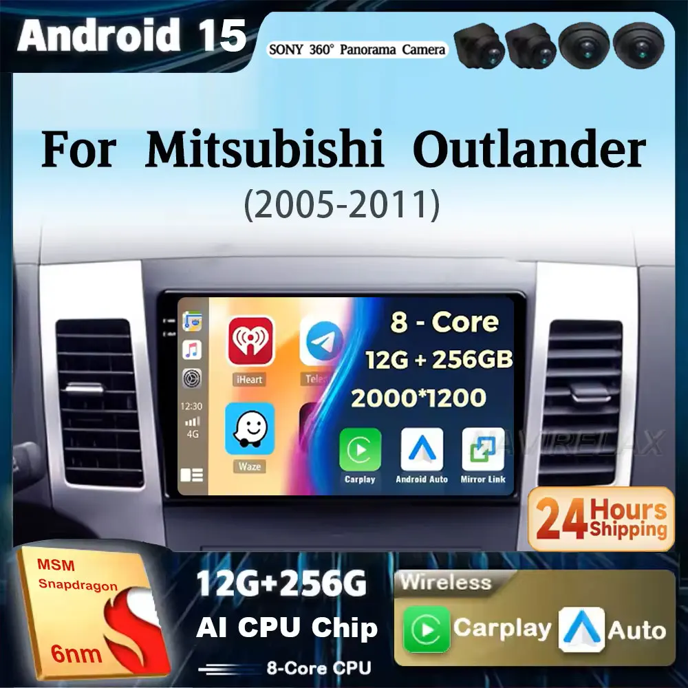 

Android 15 Carplay Auto 2K экран автомобильный радиоприемник мультимедийный плеер для Mitsubishi Outlander 2005-2011 авторадио GPS стерео