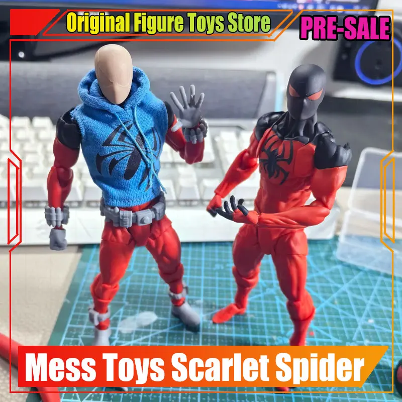 Nowy Przedpremierowy MESS TOYS Scarlet Spider-Man Scarlet Hero Niebieski Strój z Tkaniny Figurka Akcji z Ruchomymi Elementami Model Messtoys Spiderman