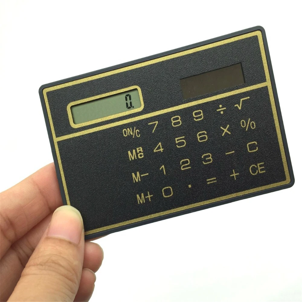 Mini calculadora de bolsillo Solar portátil, tarjeta de crédito ultrafina, tamaño de 8 dígitos, suministros de oficina y escuela, 1 unidad