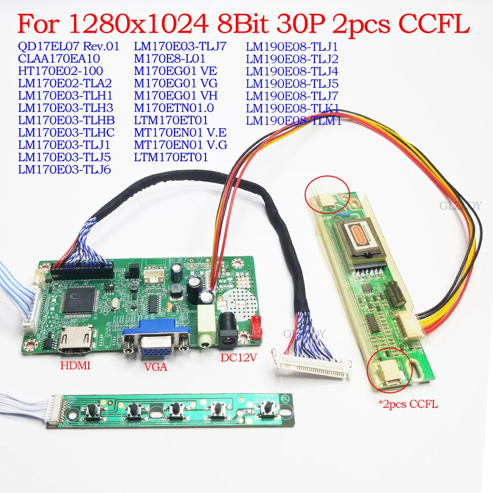 LCD Driver Board For LM190E08 LM170E03 M170EG01 1280*1024 HDMI+VGA+Audio LCD Display LVDS 30Pin 2 CCFL lamp display monitor