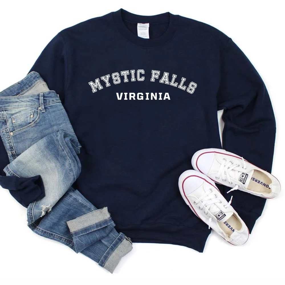 Retro Mystic Falls Virginia Sweatshirt The Vampire Diaries Hoodie Vintage Salvatore Crewneck Sweatshirts TVD Vampire Fan Gift