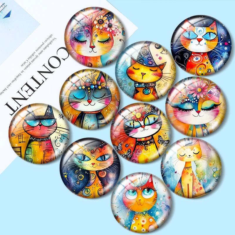 

Игривые кабошоны из стекла с изображением кошек 12/18/20/25 мм для браслетов, подвесок, колец, демонстрационных серег, фурнитура для изготовления украшений