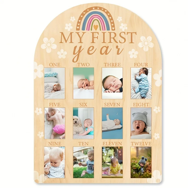 Tablero de fotos de crecimiento para el primer año - Marco de fotos para hitos del recién nacido de 12 meses - Decoración para el primer cumpleaños, adecuada para niños
