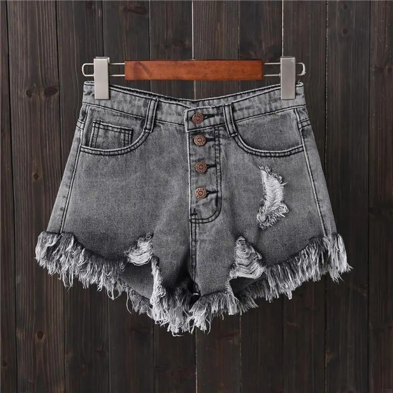 

77HE Womens Sexy High Waist Tassel Ripped Jeans Summer Large Size Shorts Pants