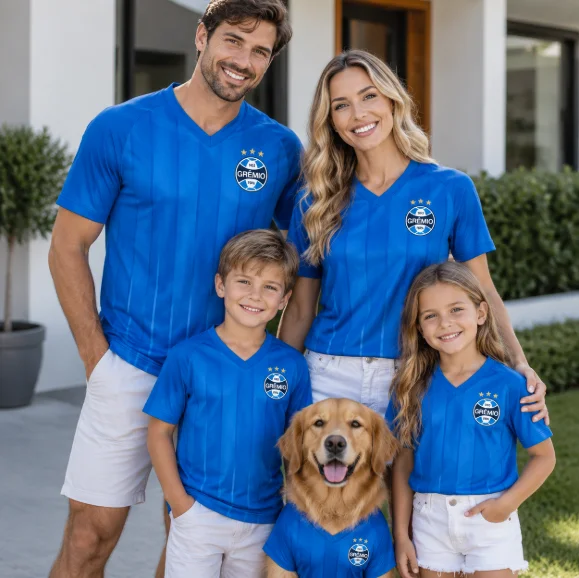 Gremio FBPA short sleeved V-neck football shirt for male and female fans, sports top, family uniform