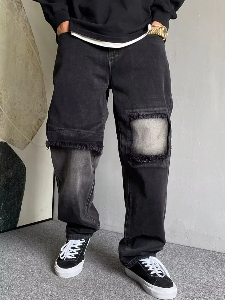 Trashy Y2K 2000S Streetwear Patchwork Slim Gestapelt Jeans Hosen Männer Für 90S Vintage Kleidung Schwarz Grau Harem Luxus lange Hosen – Detail 6