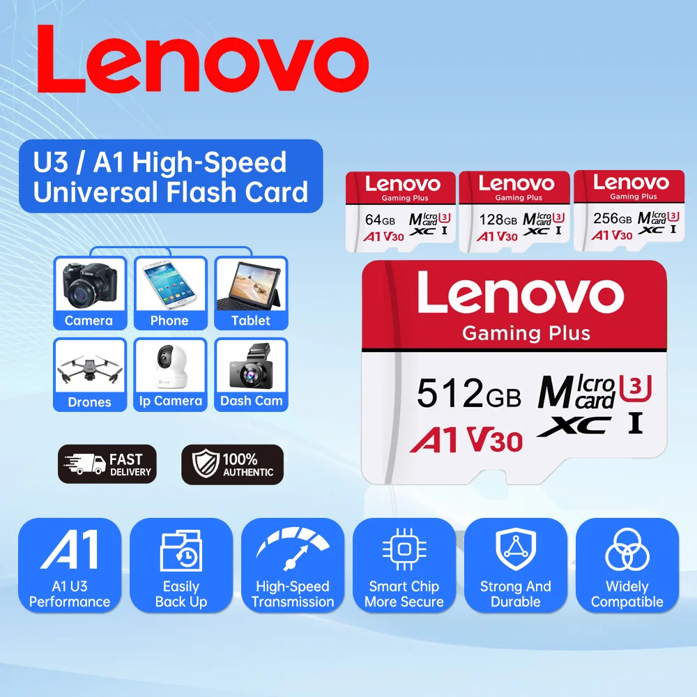 Lenovo Real Capacity Micro TF SD Card 512GB 256GB Flash Memory Card High Speed Cartao De Memoria 128GB For Sony Nintendo Switch