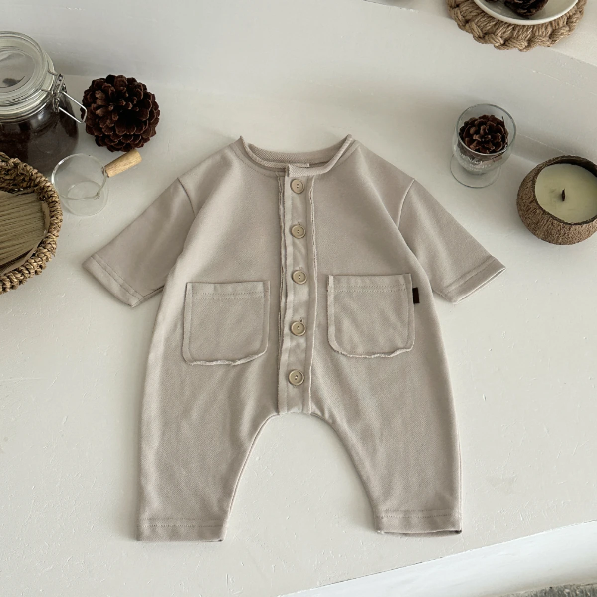 Autumn New Baby Romper Bullhorn Wrapped Towel Embroidery Long Sleeves Two Pockets Jumpsuit Clothing Cotton Newborn Baby Items