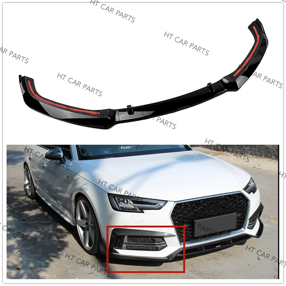 For Audi A4 S-line Black Car Styling 2017-2019 A4 B9 S4 3 PCS Splitter ABS Front Shovel Bumper Lip Spoiler Diffuser