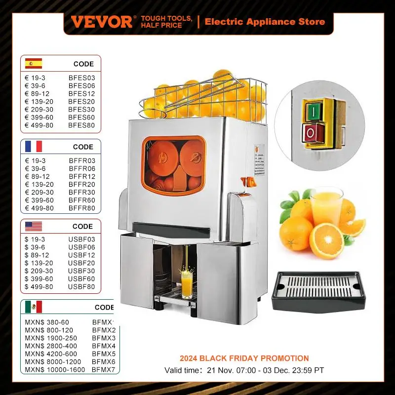 VEVOR 120W Electric Orange Juicer Extractors 22-30Pcs/Min Auto Commercial Fresh Juice Press Blender Exprimidor Citrus Squeezer