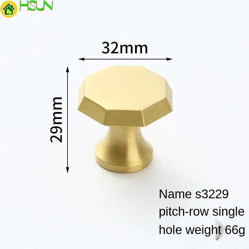 Modern simple octagonal full copper cabinet solid door handle brass wardrobe drawer cabinet door handle single hole handle