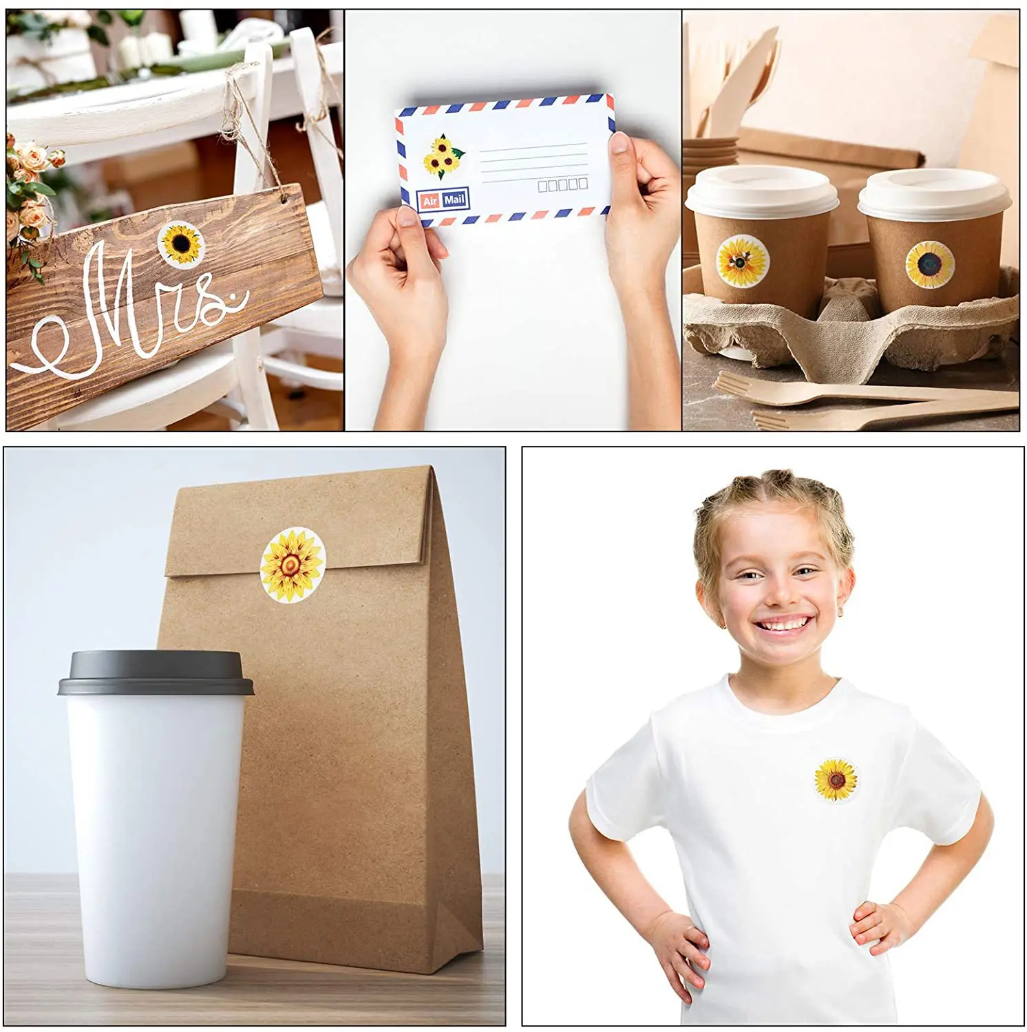 100-500PCS Sunflowers Stickers Packaging Stickers Roll Home Made Small Lables for  Pack Rolling Stickers Photocard Decor image 3