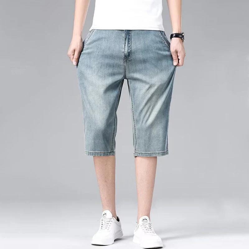 Summer Fashion Thin Calf-Length Denim Pants Streetwear Men Clothing Vintage Casual Pockets Straight Loose Versatile Blue Jeans