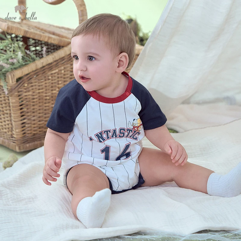 Dave Bella Stripe Short Sleeve Jumpsuit Romper Printed Cute Newborn Creeper Summer Romper  Boys Soft Clothes DB2252281