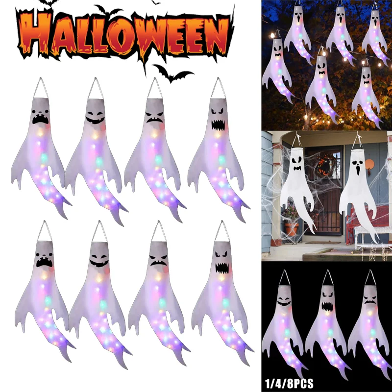 

Pure White Flying Ghost LED Light Pendant Hanging Halloween Christmas Easter New Year Party Decorations Bag Packed