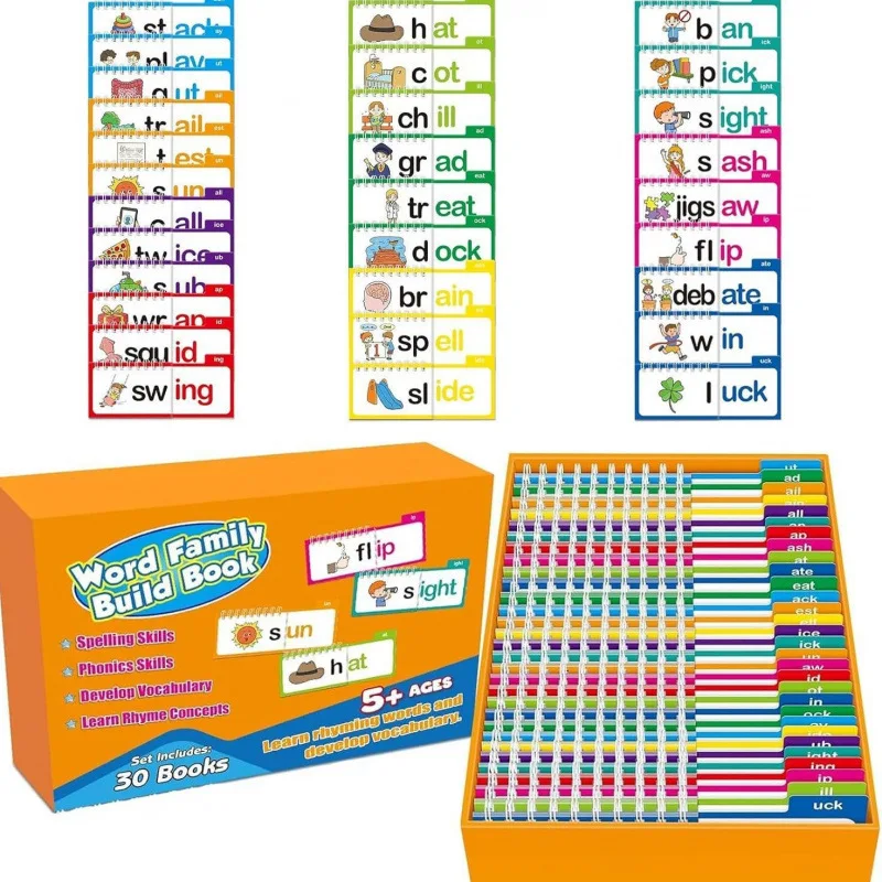 30 Read and Rhyme Flip Books Phonics Learning Set English Class Supplies Language Teaching Aids Word Spelling Calendar Flashcard