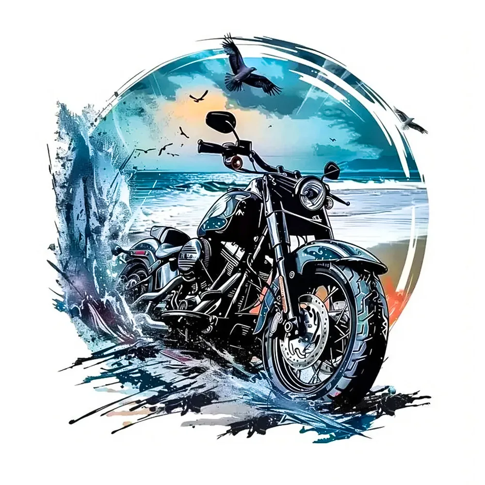 Custom Biker Style Pattern DTF Offset Heat Transfer Sticker Washable Iron on Patch for T Shirt Garment DIY Craft Apparel Decal view 3