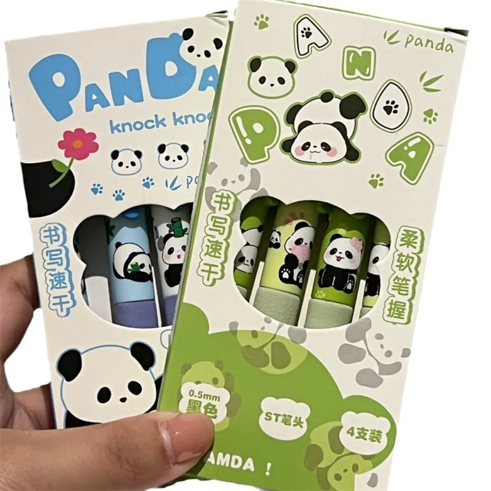 4 قطعة/صندوق ST تلميح الباندا قلم محايد اللون الصحافة نوع لينة سحابة قبضة قلم حبر جاف التجفيف السريع 0.5 مللي متر الحبر الأسود أدوات الكتابة